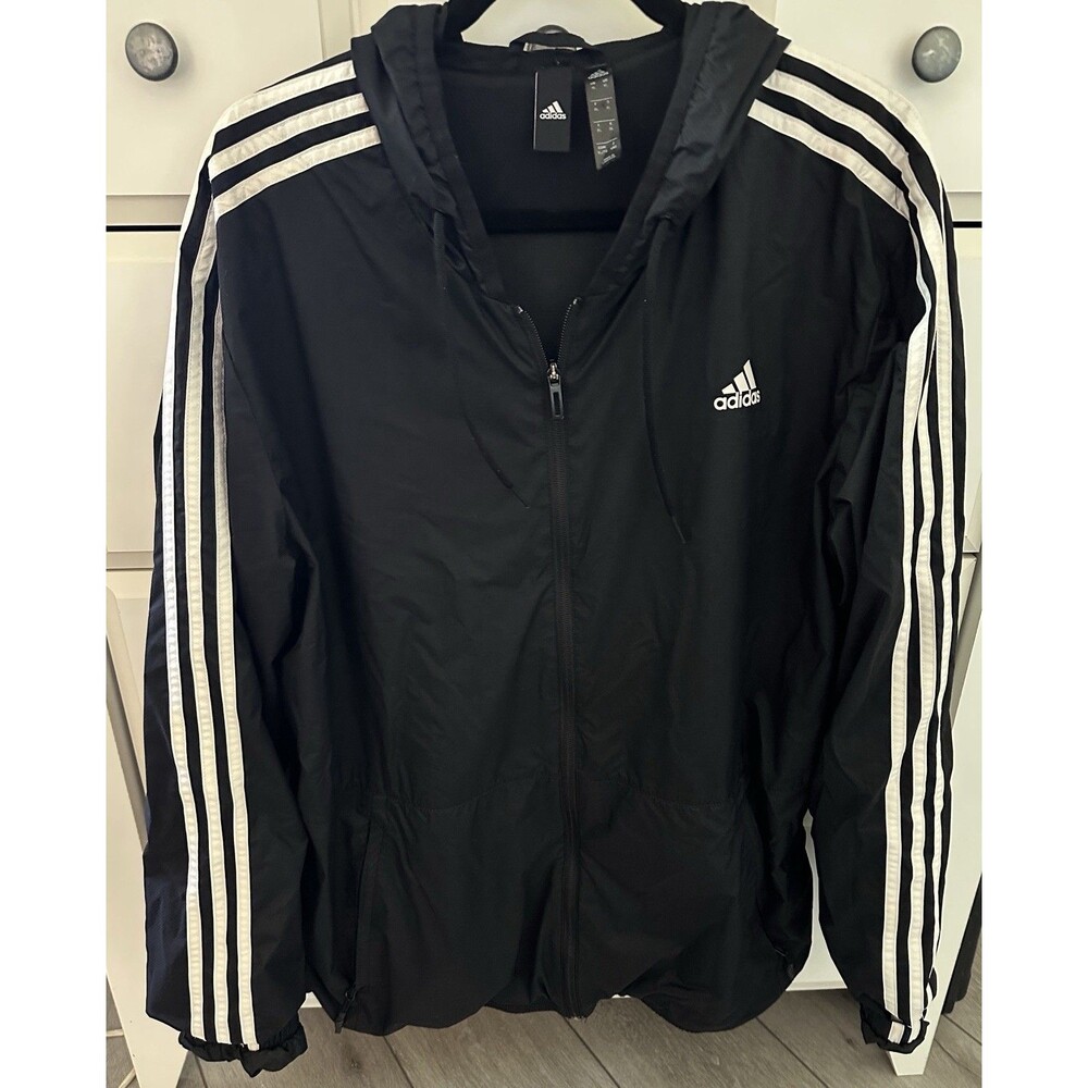 Adidas Mens Essentials 3-Stripes Windbreaker Hooded Jacket Black XL BS2232 Lined